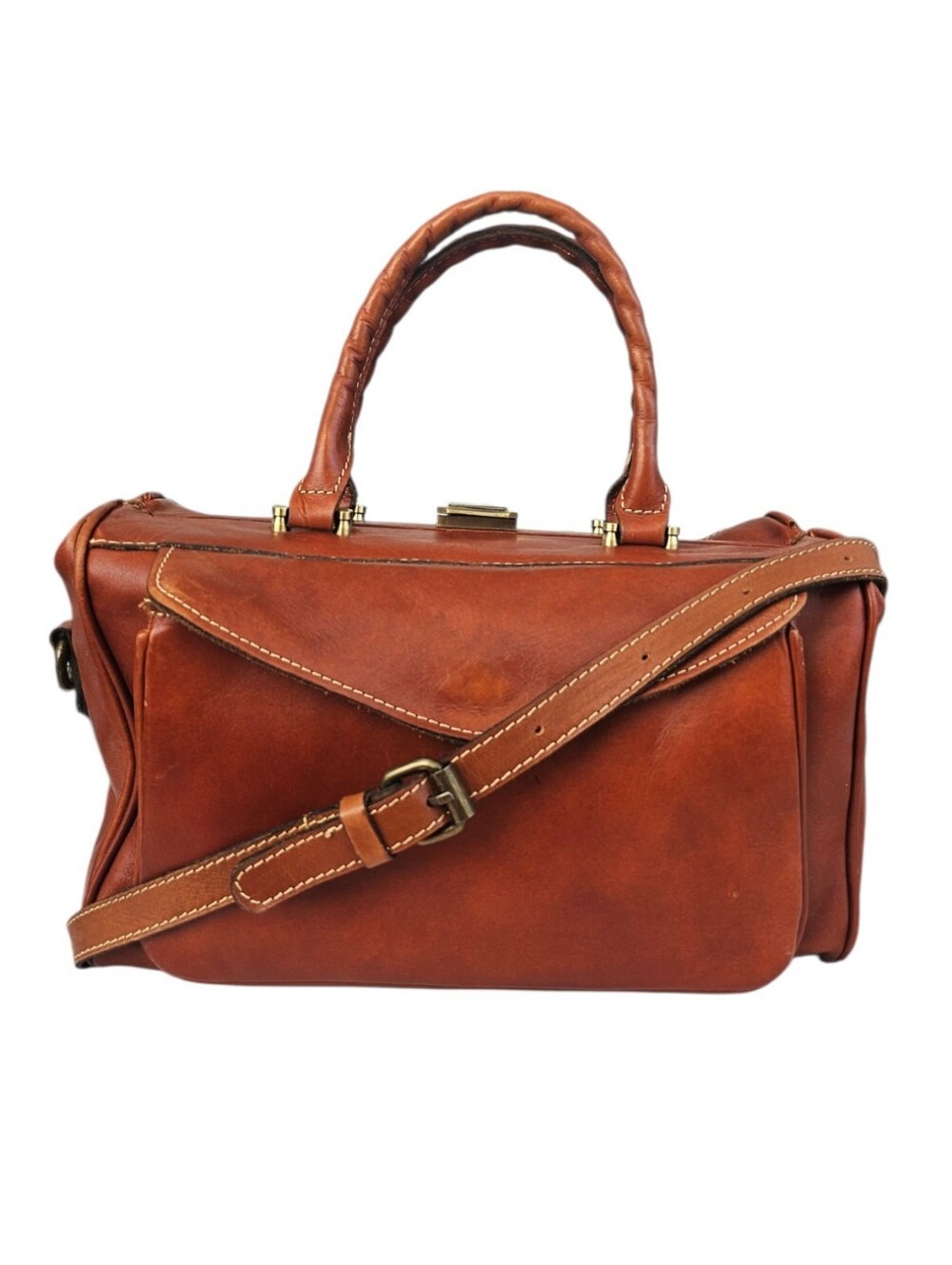 Patricia Nash Doctor Leather Satchel In Cognac Brown with Adjustable Strap